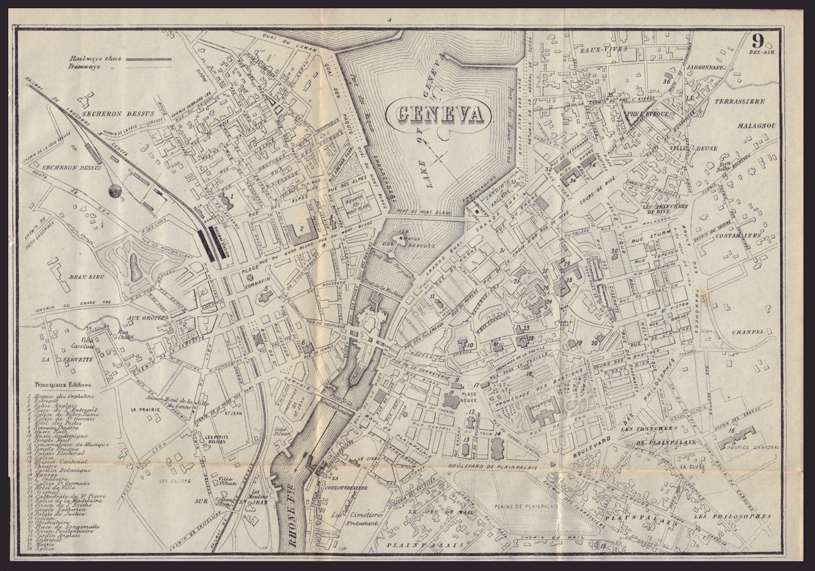 GENEVA GENÈVE GENF antique town plan city map. Switzerland. BRADSHAW 1893